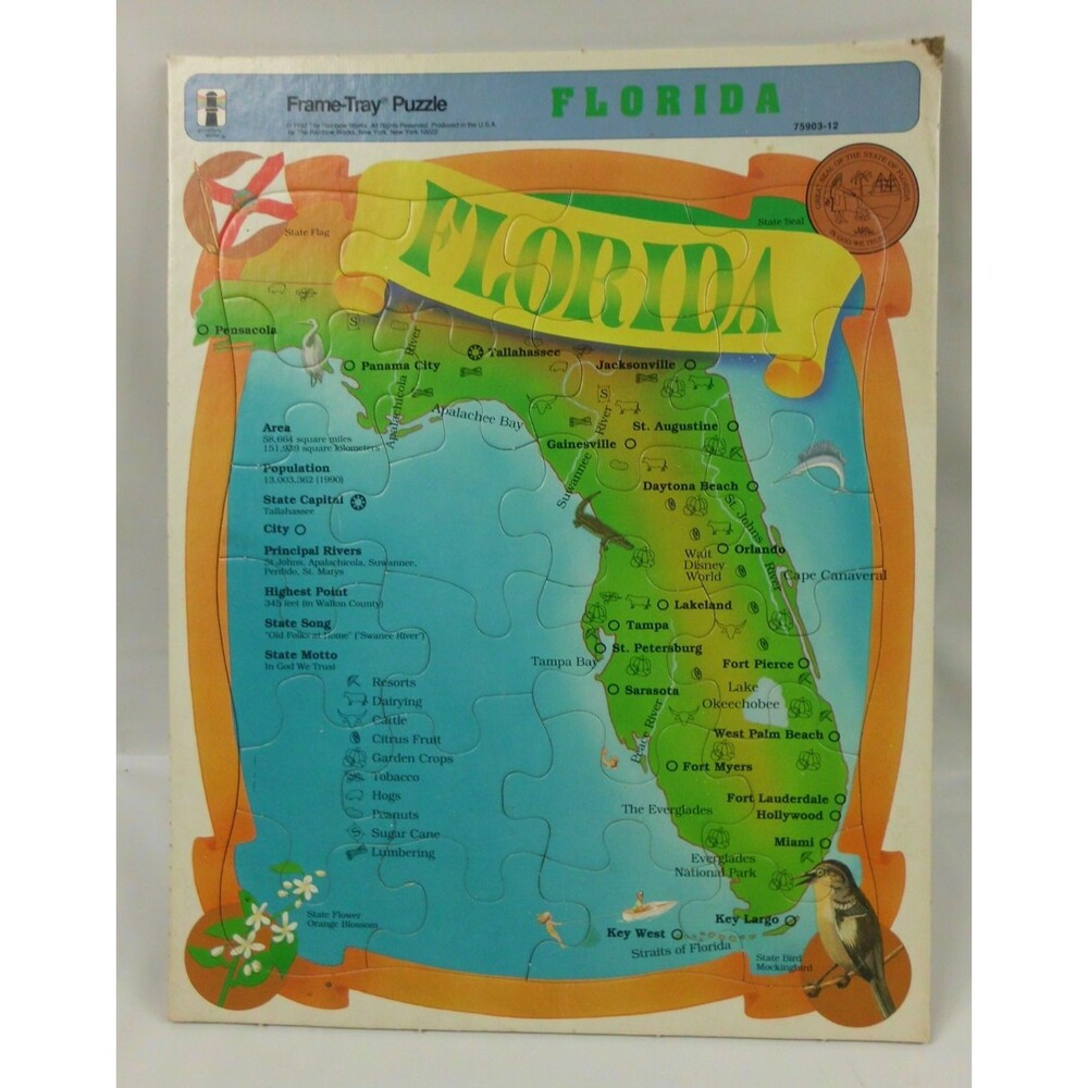 Vintage 1992 Rainbow Works 24 pc Frame Tray Puzzle Florida #75903-12